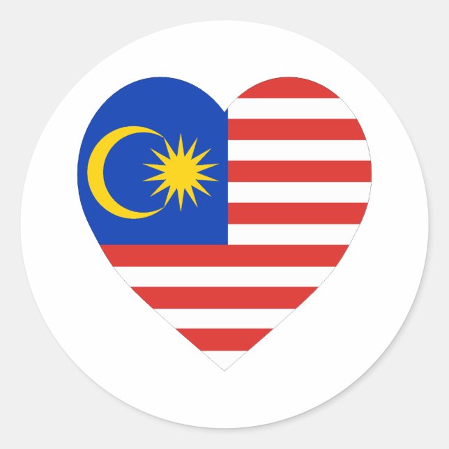 Malaysia Flagga Heart Runt Klistermärke (Framsida)
