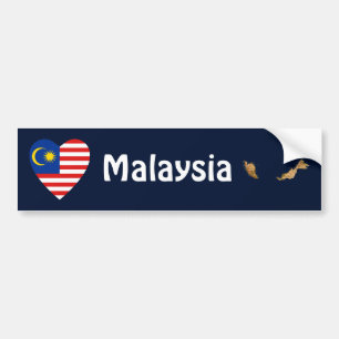 Malaysia Flagga Hjärta + Karta Bumperdekal Bildekal