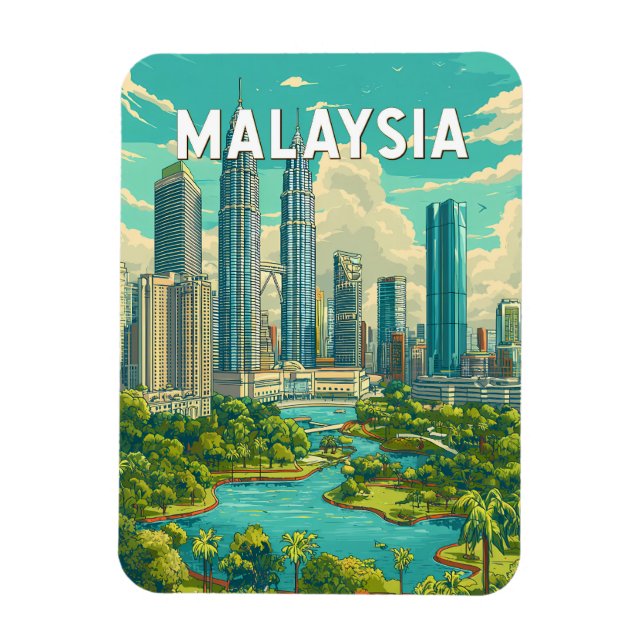 Malaysia Illustration Resa Konst Vintage Magnet (Vertikal)