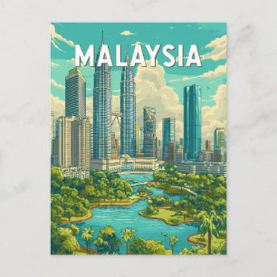 Malaysia Illustration Resa Konst Vintage Vykort