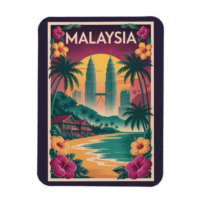 Malaysia Landskapsillustration Resa Konst Vintage Magnet (Vertikal)