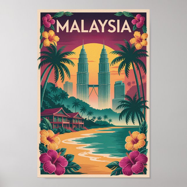 Malaysia Landskapsillustration Resa Konst Vintage Poster (Framsidan)