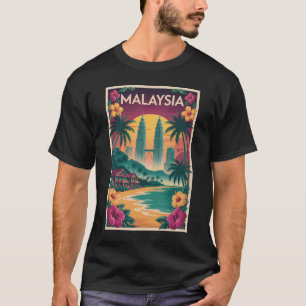 Malaysia Landskapsillustration Resa Konst Vintage T Shirt