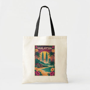 Malaysia Landskapsillustration Resa Konst Vintage Tygkasse