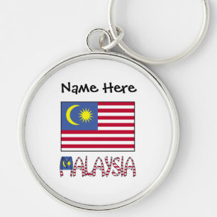 Malaysia och Malaysias flagga Personlig Rund Silverfärgad Nyckelring