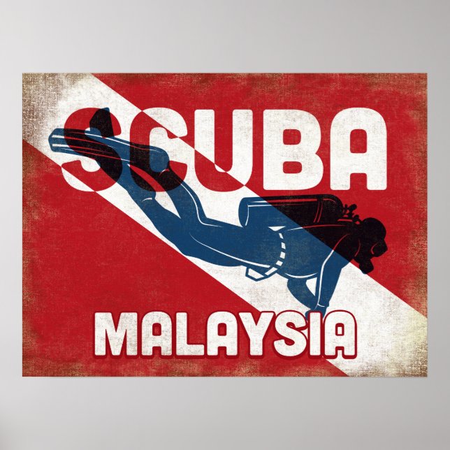Malaysia Scuba Diver - Blue Retro Poster (Framsidan)