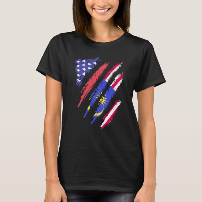 Malaysian American Patriot Grown Heart Flag Stripe T Shirt (Framsida)