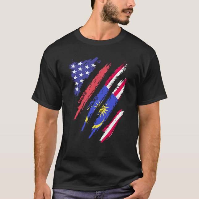 Malaysian American Patriot Grown Heart Flag Stripe T Shirt (Framsida)