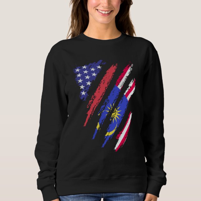 Malaysian American Patriot Grown Heart Flag Stripe T Shirt (Framsida)