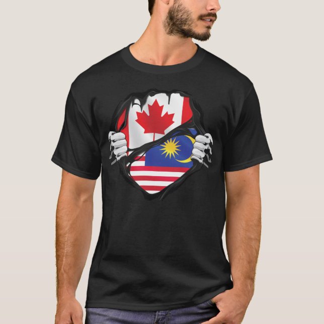 Malaysian Canadian Händer Ripping Roots Flagga T Shirt (Framsida)
