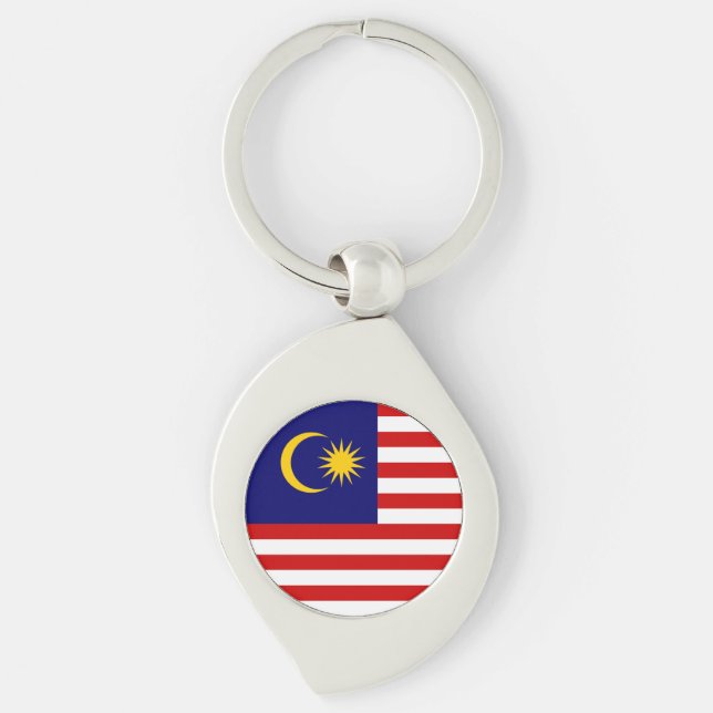 Malaysias flagga swirl silverfärgad nyckelring (Framsidan)