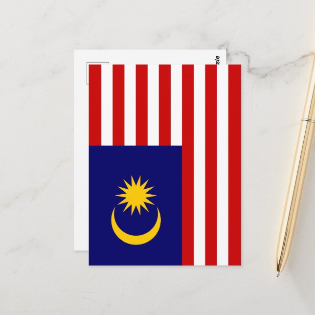 Malaysias flagga vykort (Fram/Back In Situ)