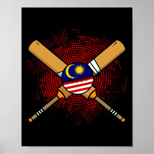 Malaysisk cricketracket och Ll-flagga av Malaysia Poster