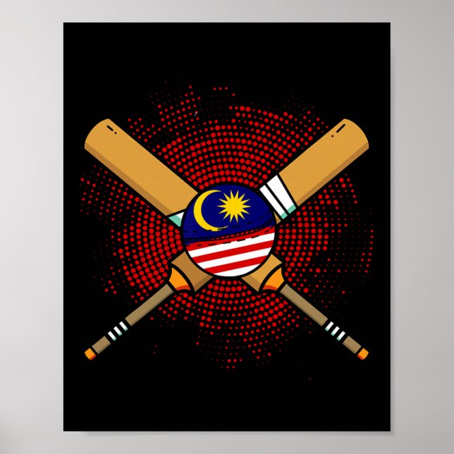 Malaysisk cricketracket och Ll-flagga av Malaysia  Poster (Framsidan)