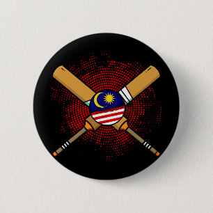 Malaysisk cricketracket och Ll-flagga från Malaysi Knapp