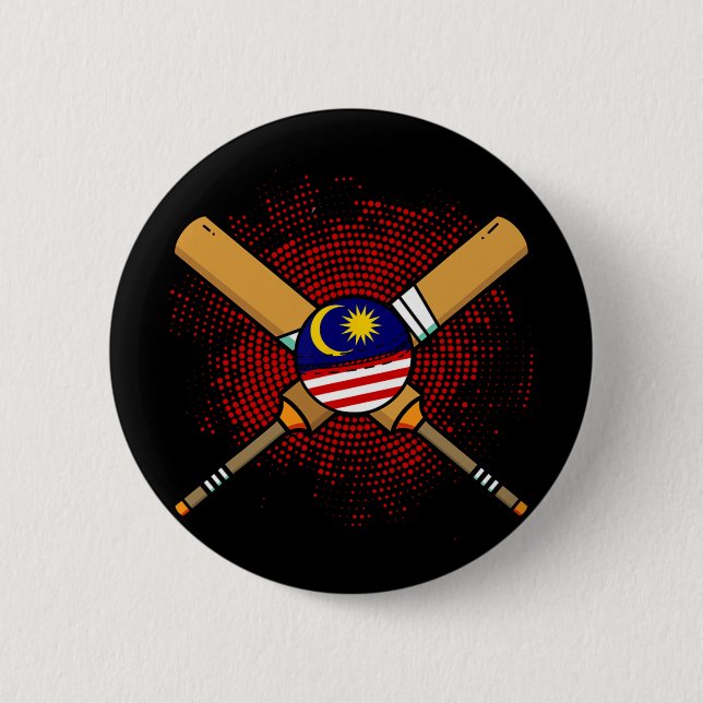 Malaysisk cricketracket och Ll-flagga från Malaysi Knapp (Framsida)