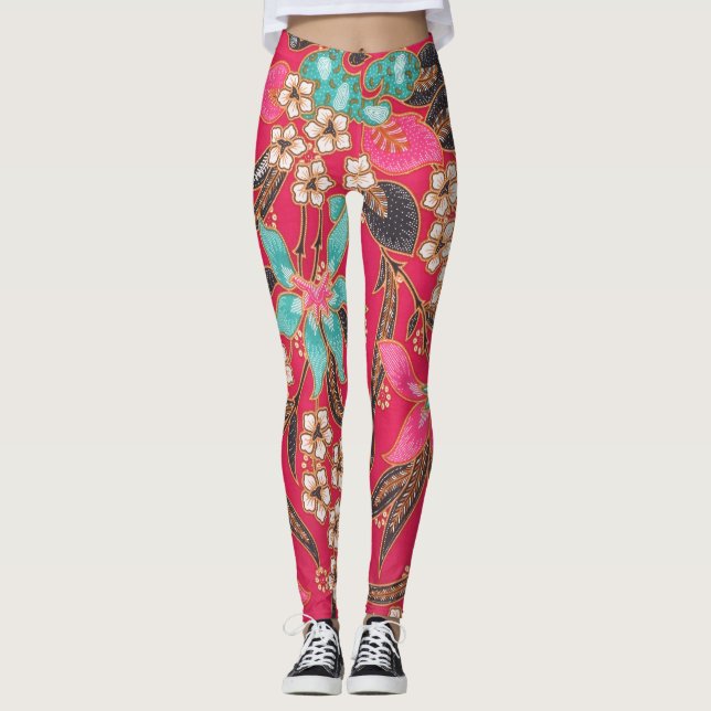 Malaysiska indonesiska Batik Art Mönster Leggings (Framsida)