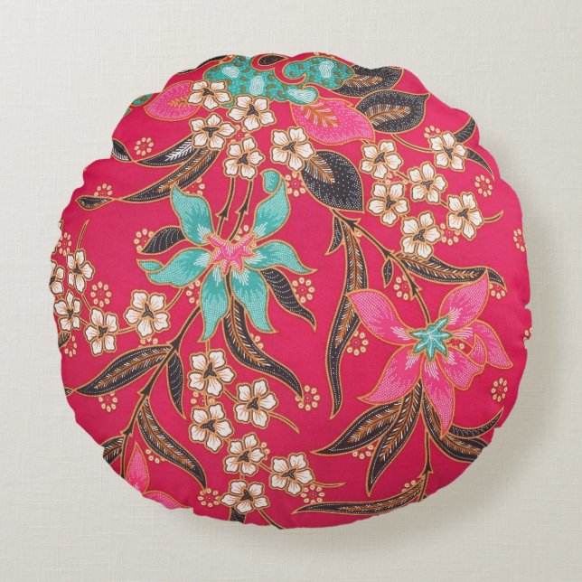 Malaysiska indonesiska Batik Art Mönster Rund Kudde (Framsidan)