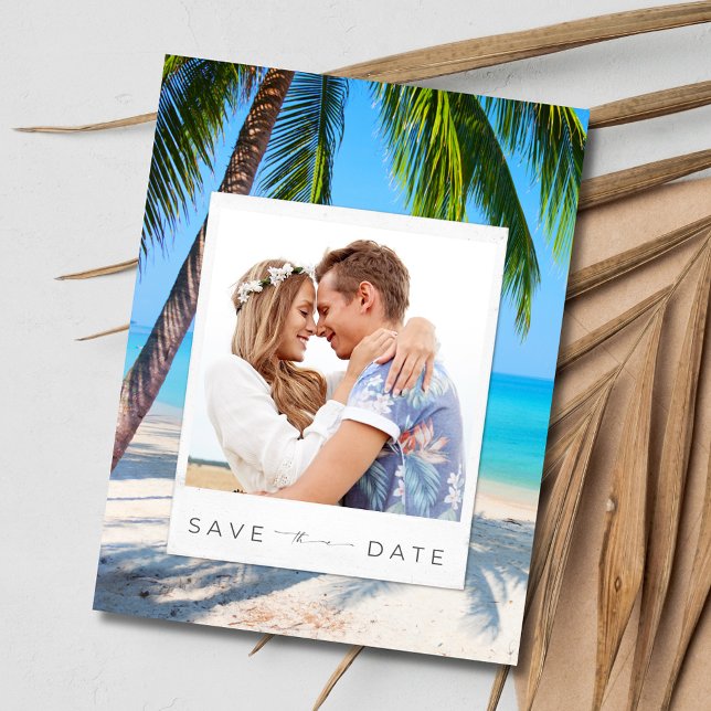 Målbacheminnets foto Spara datumet Meddelande Vykort (Destination Beach Wedding Photo Save the Date Postcard)