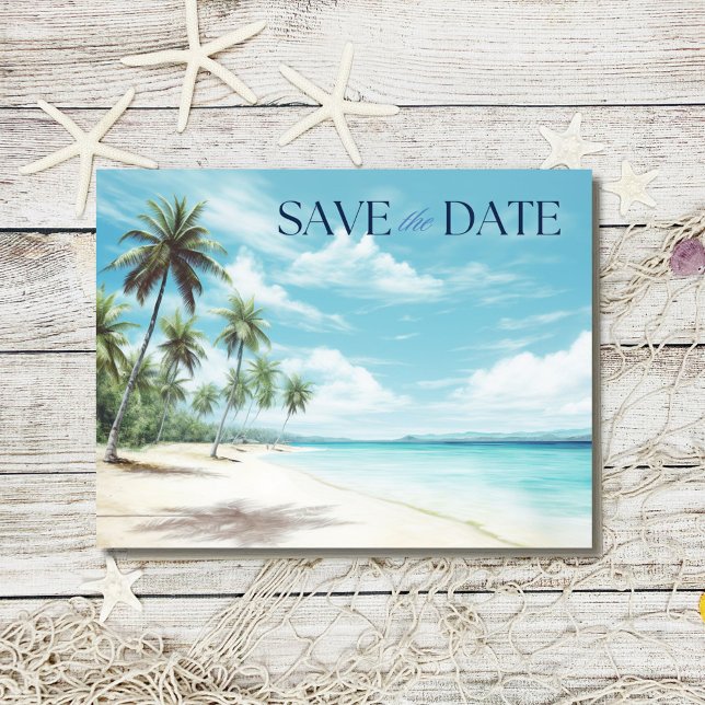 Målbachsbröllop Spara datum Meddelande Vykort (Destination Beach Wedding Save the Date Postcard)