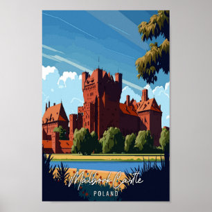 Malbork Castle Poland vintage resor illustration Poster