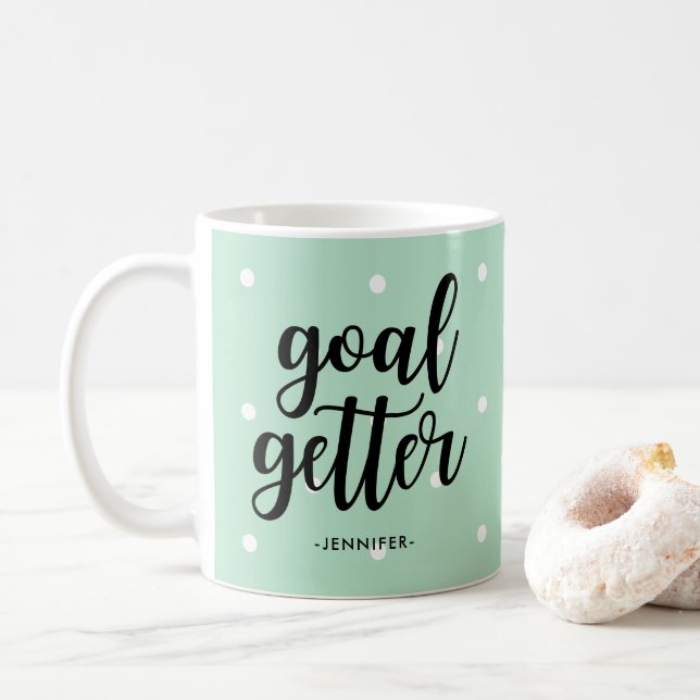 Målbrev | Mint Grönt Polka dots och Typografi Kaffemugg (Med munk)