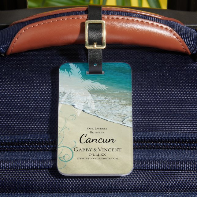 Målbröllop för tropisk strutsfärg Spara datumet Bagagebricka (Framsida Insitu 2)