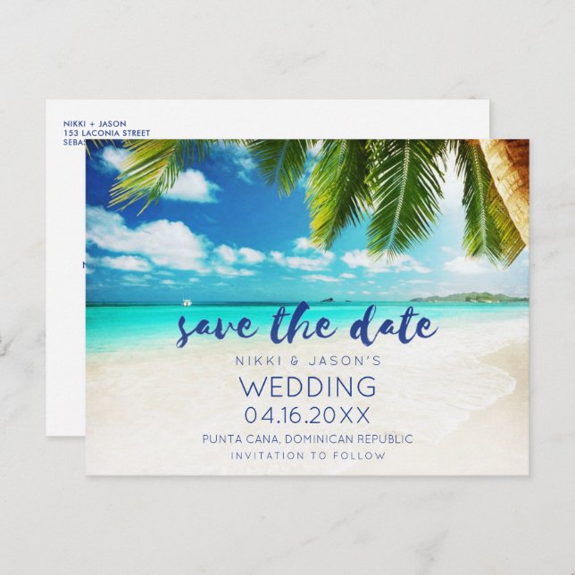 Målbröllop för tropisk strutsfärg Spara datumet Meddelande Vykort (Fram/baksida)