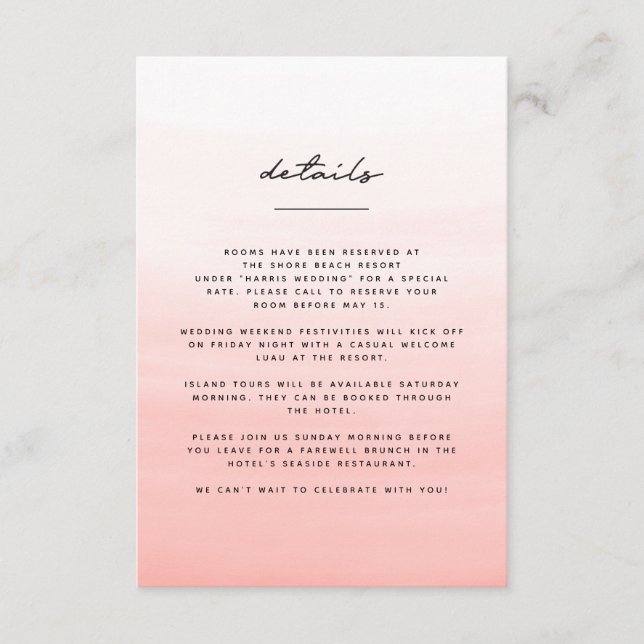 Målbröllop för vattenfärgsstrand tilläggskort (Framsida)