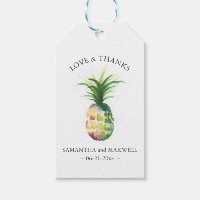 Målbröllopsfavorittagg vattenfärgsananas presentetikett (Framsidan)