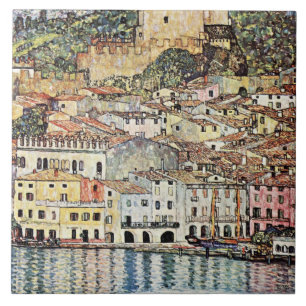 Malcesine am Gardasee av Gustav Klimt Kakelplatta