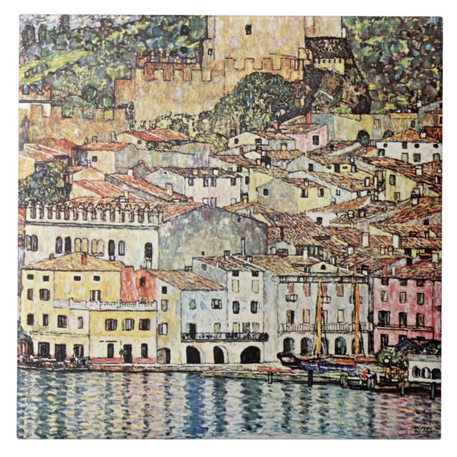 Malcesine am Gardasee av Gustav Klimt Kakelplatta (Framsidan)