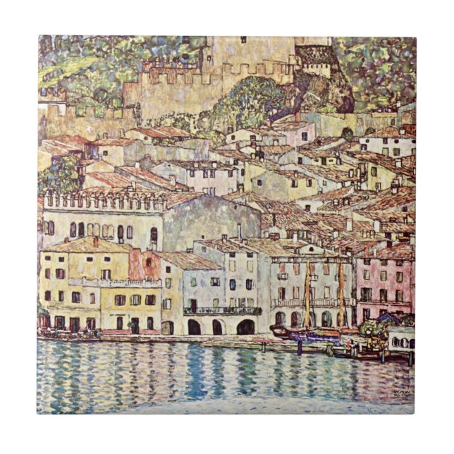 Malcesine i Sjö Garda av Gustav Klimt Kakelplatta (Framsidan)