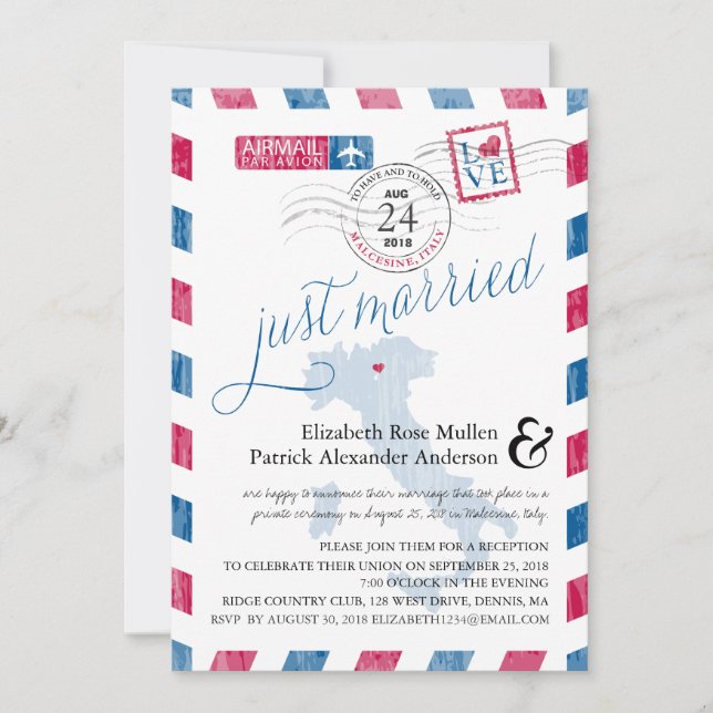 Malcesine Italien Flygpost Bröllopsmottagning Inbjudningar (Framsida)