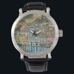 Malcesine på Sjö Garda av Gustav Klimt Armbandsur<br><div class="desc">Malcesine on Sjö Garda (1913) by Gustav Klimt är en vintage Victorian Era Art nouveau bra art symbostlackering. En vacker syn på den italienska staden Malcesine med byggnad och hus kant i hamnen. Bostäderna och båtarna kastar en reflektion i lugnen vatten. Du kan se Castellos murar längst upp i backe...</div>