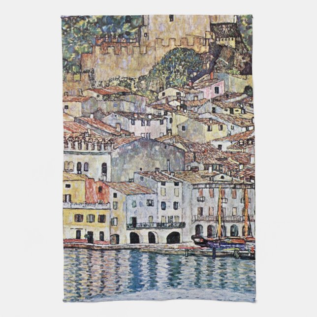 Malcesine vid Sjö Garda, Gustav Klimt Kökshandduk (Vertikal)