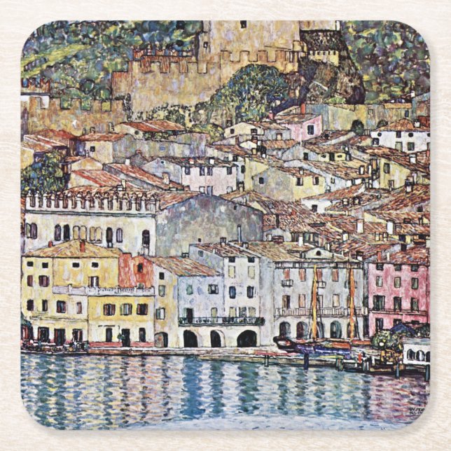 Malcesine vid Sjö Garda, Gustav Klimt Underlägg Papper Kvadrat (Framsidan)
