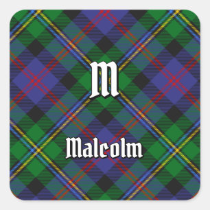Malcolm Clan Tartan Fyrkantigt Klistermärke