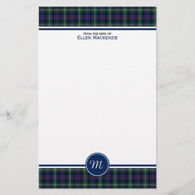 Malcolm Klan Tartan Mörk blått Play Monogram Brevpapper (Framsida)