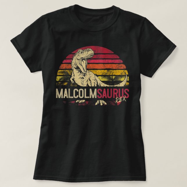 Malcolm Saurus Funny Personlig Dinosaur T Rex N T Shirt (Design framsida)