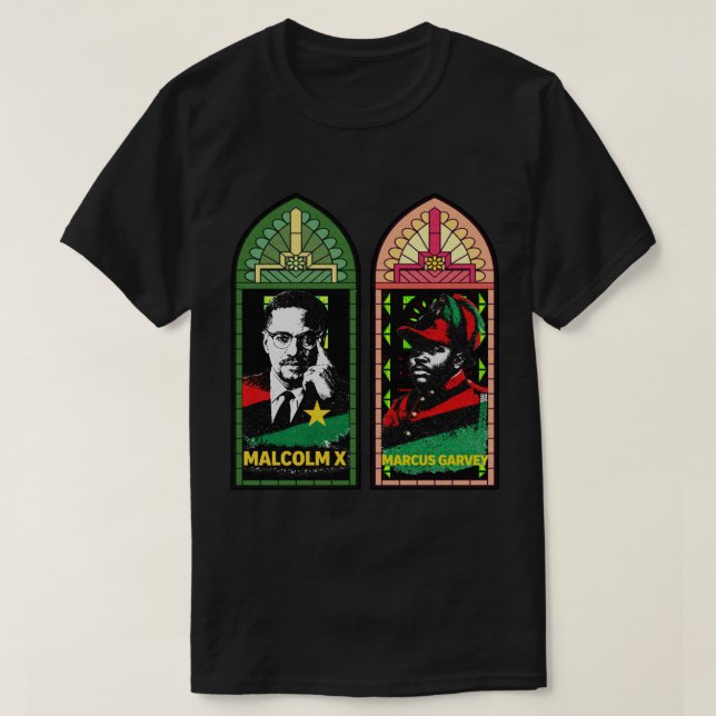 Malcolm X Marcus Garvey Panafrikansk glasmålning T Shirt (Design framsida)
