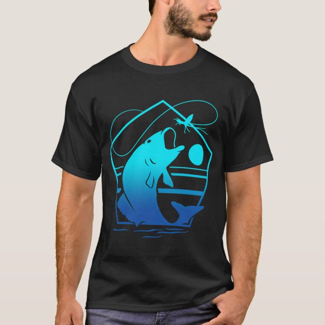 Maldesign present för fiskare med retro solnedgång t shirt (Framsida)
