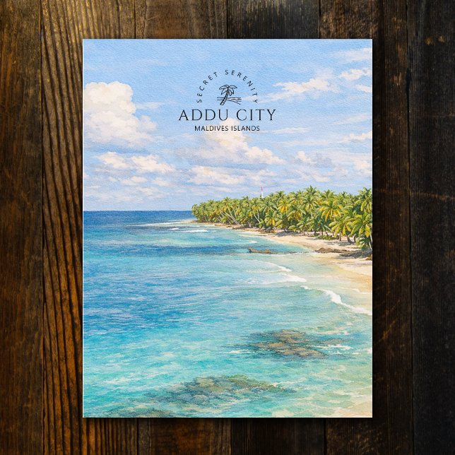 Maldiverna Addu City | Vattenfärgsstrand Vykort (Maldives Islands Addu City | Watercolor Beach Postcard)