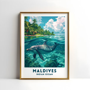 Maldiverna Dolfiin Resaaffisch Wall Konst Poster