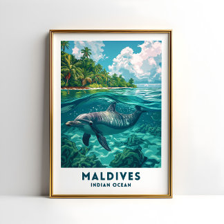 Maldiverna Dolfiin Resaaffisch Wall Konst Poster