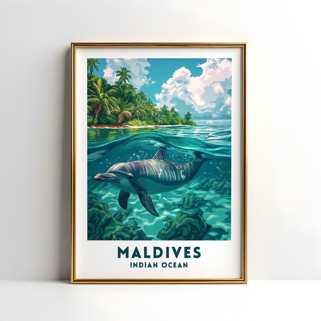 Maldiverna Dolfiin Resaaffisch Wall Konst Poster (Skapare uppladdad)