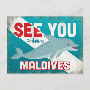 Maldiverna Dolphin - Retro Vintage resor Vykort