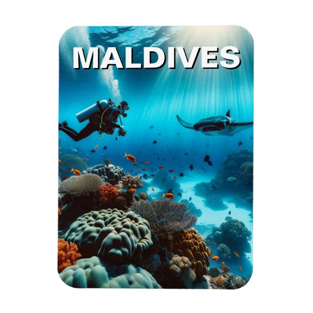 Maldiverna Dyka Travel Magnet (Vertikal)