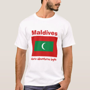 Maldiverna flagga + Karta + TextT-tröja T-shirt
