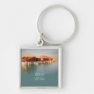 Maldiverna hälsningar reser souvenir fyrkantig silverfärgad nyckelring